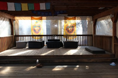Morning light draws you to practice. Yoga deck at Wilbur Hot Springs, CA
